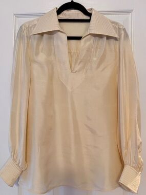 Tory Burch Ivory Silk Tunic Blouse | Medium | Classic Collared Top